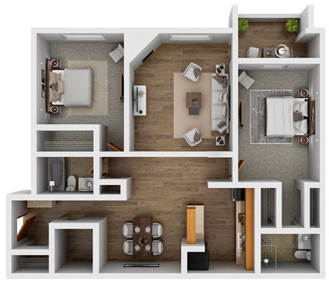 Floor plan for 2 beds, 2 baths, 1242 sqft